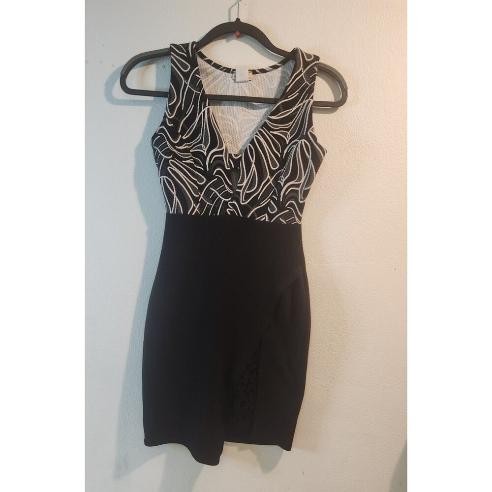 Fashion Magazine Dress Bodycon Stretch Jersey black and white size small